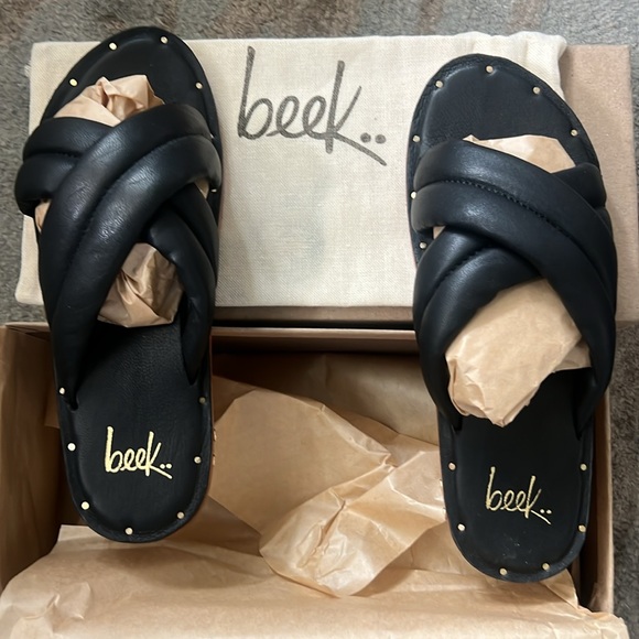 Beek Handmade Dovetail Leather Sandal Black NWT Size 6 - Picture 4 of 13